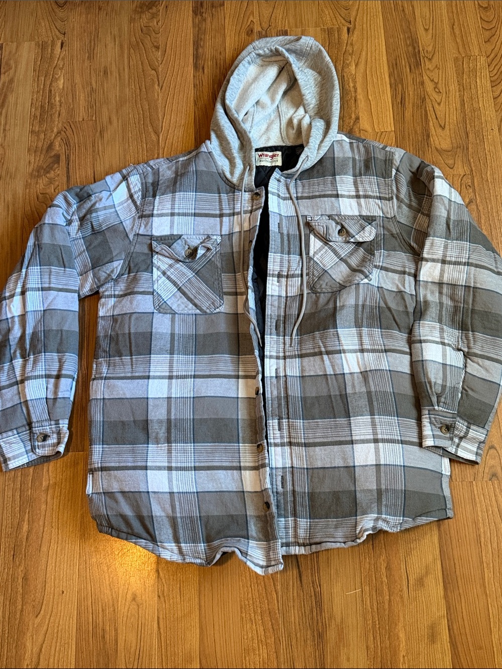 Wrangler Gray and White Plaid Hooded Jacket